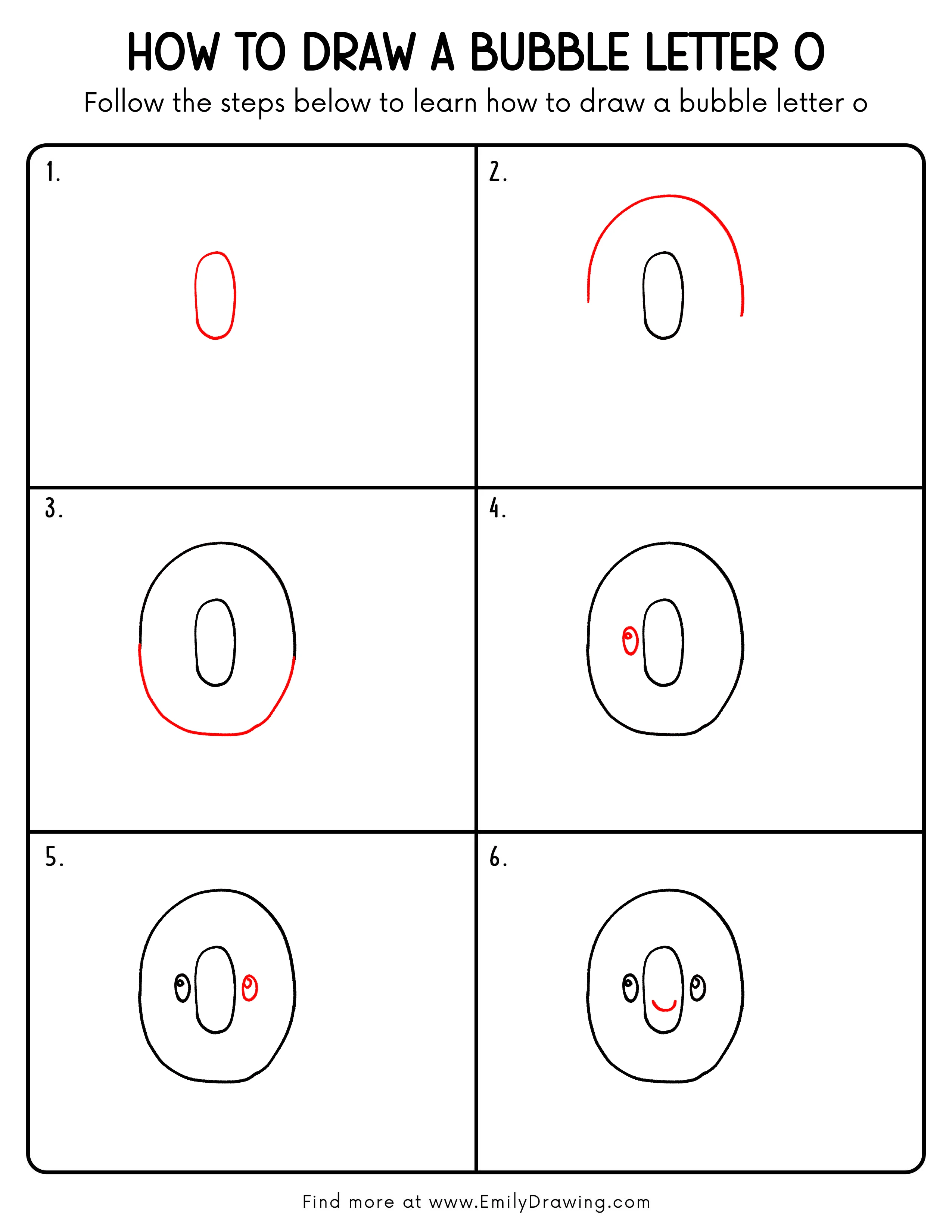 Printable Bubble Letter O Drawing Guide